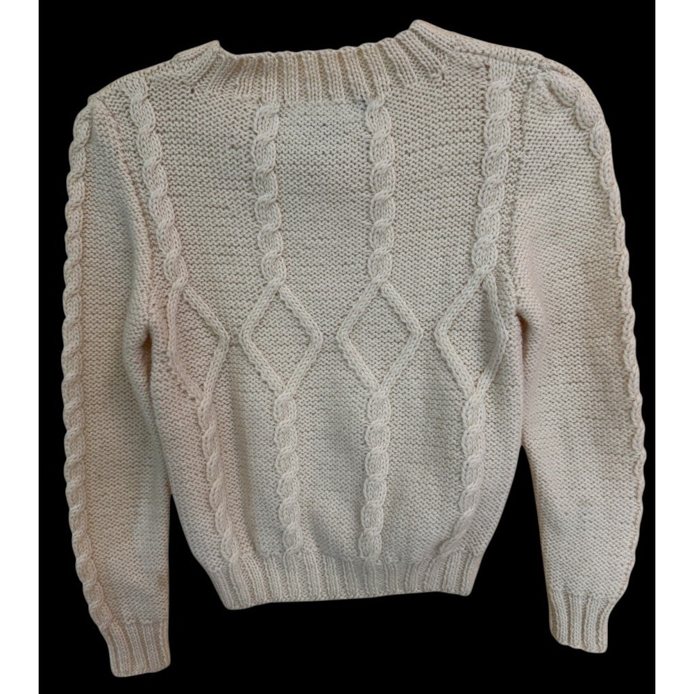 Womens Vintage Y2K Fisherman Sweater Womens Small Cream Chunky Wool Knit Preppy